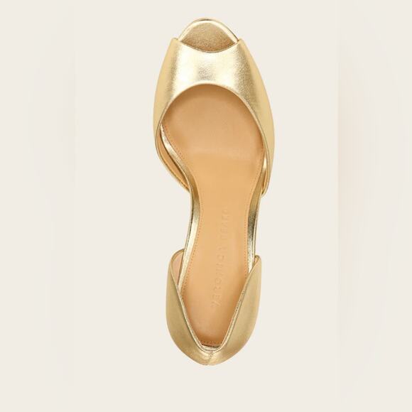 VERONICA BEARD NWOT/NWOB Gadot Gold Peep Toe Pumps Size 8.5 Heels $395 MSRP NYE - Picture 14 of 16